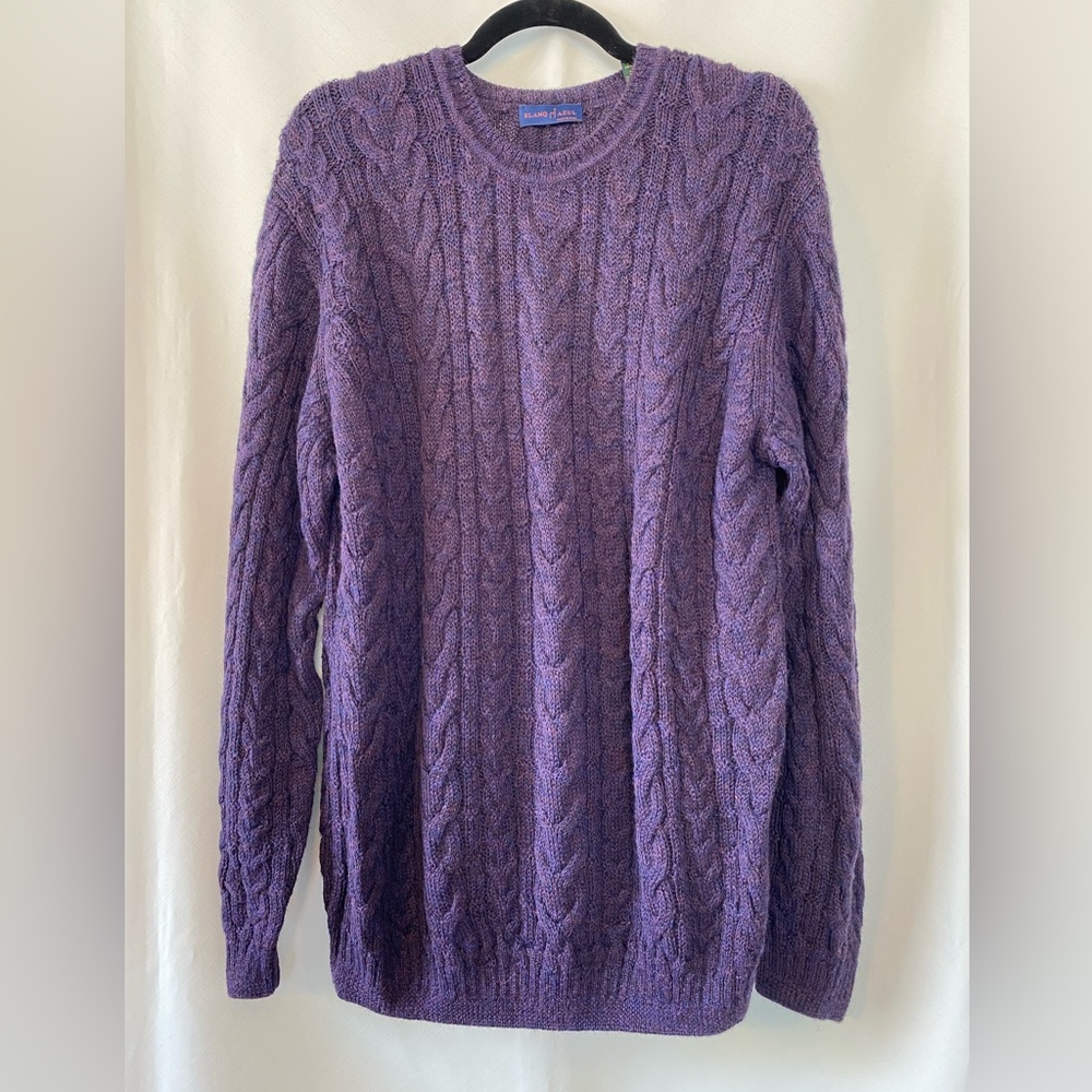 Blanq Azul Mens Purple Melange 100% Baby Alpaca Crewneck Cable knit Sweater LG